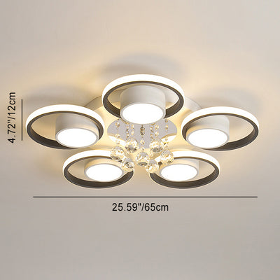 Luminaire de plafond LED moderne en fer avec abat-jour en acrylique en forme de cercle et cristal pour salon 