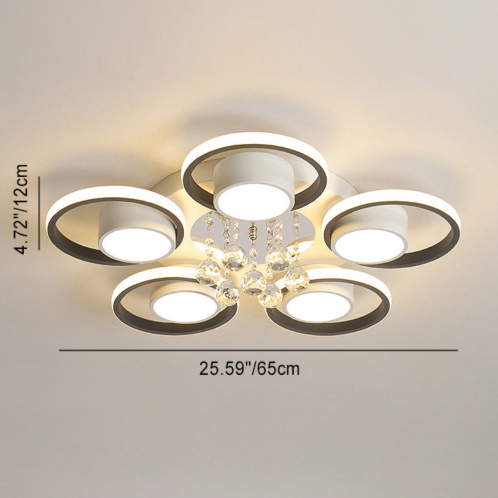 Luminaire de plafond LED moderne en fer avec abat-jour en acrylique en forme de cercle et cristal pour salon 