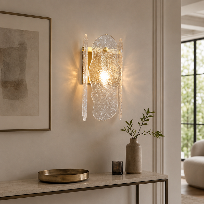 Moderne minimalistische Wasserwellen-Eisen-Glas-1-Licht-Wandleuchte für das Schlafzimmer 