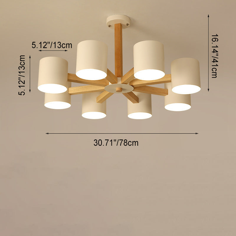 Lustre contemporain en bois rond scandinave avec matériel pour 6/8 lumières pour salon 