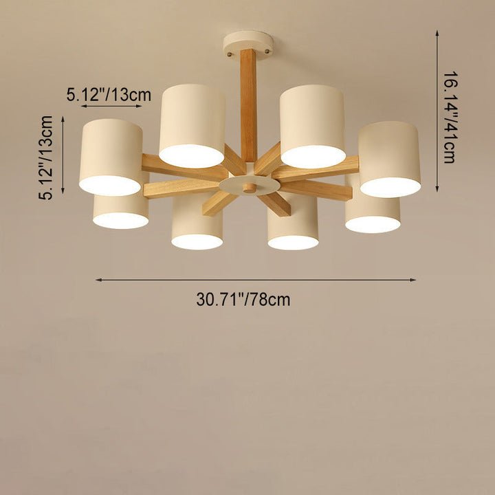Zeitgenössische skandinavische Niederlassung Runde Holz Hardware 6/8 Licht Kronleuchter für Wohnzimmer 