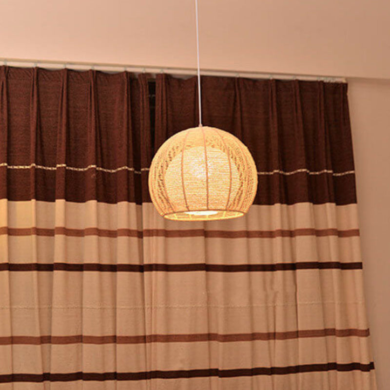 Moderna Lámpara Colgante de Globo de 1 Luz con Pantalla Doble de Ratán 