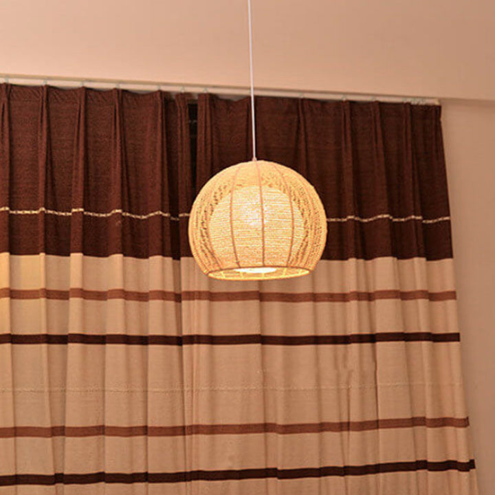 Moderna Lámpara Colgante de Globo de 1 Luz con Pantalla Doble de Ratán 