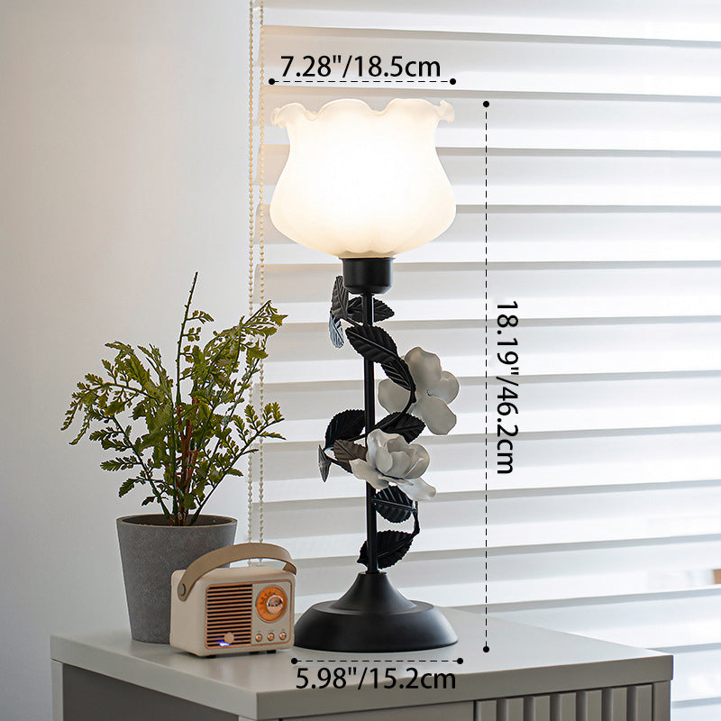 Contemporary Scandinavian Rose-shaped Iron Acrylic Glass 1-Light Table Lamp For Bedroom