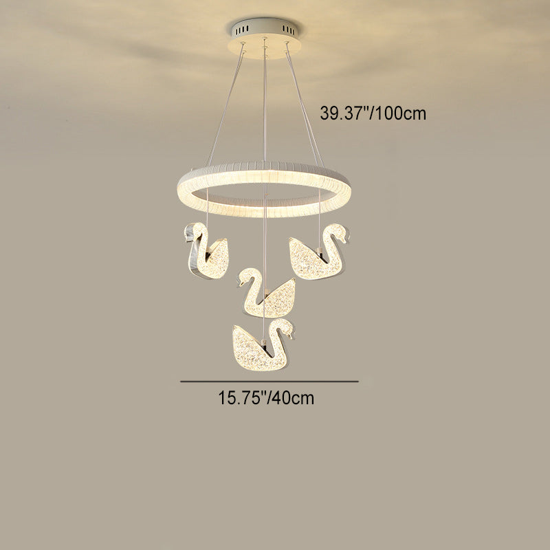 Zeitgenössischer Luxus-Kreis-Ring-Schatten-ABS-Schwan-Dekor-LED-Kronleuchter für Wohnzimmer 