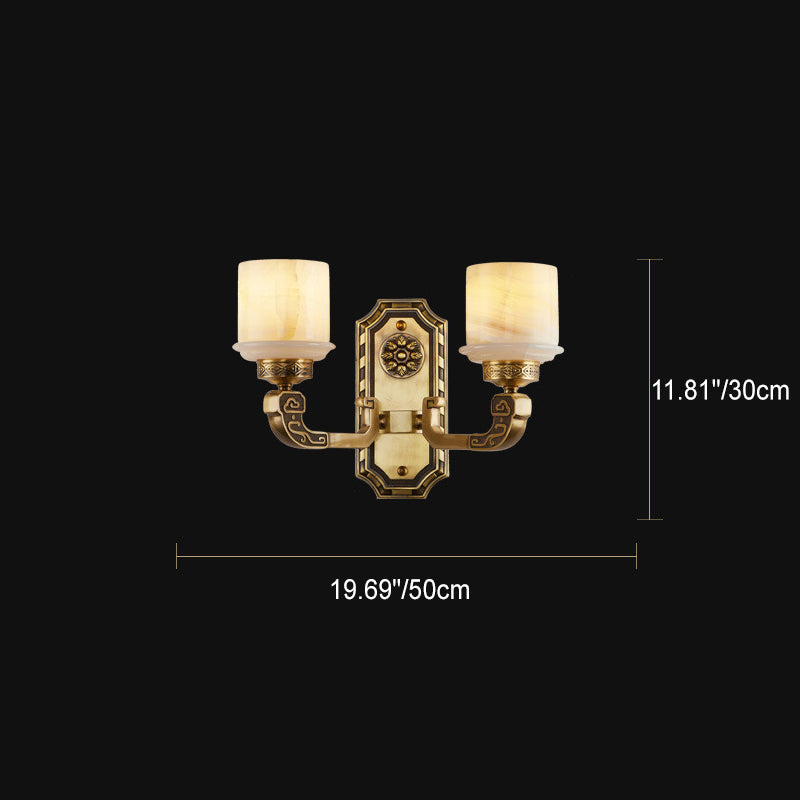 Lámpara de pared de cilindro de mármol de cobre chino tradicional 1/2 luz para sala de estar 