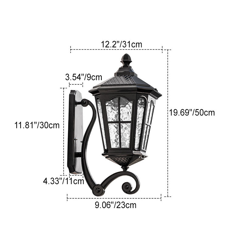 Traditional European Outdoor Lantern Aluminum Glass Waterproof 1-Light Wall Sconce Lamp for Outdoor Patio