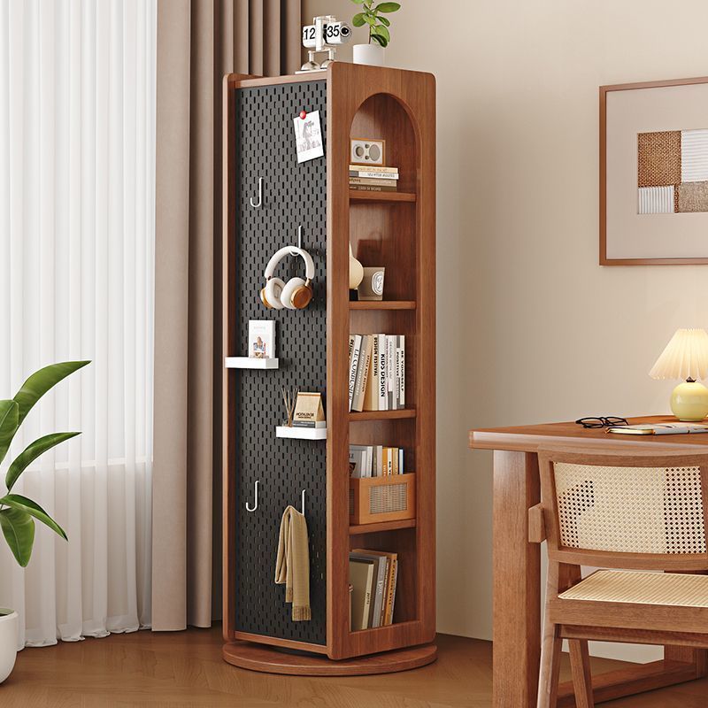 Traditional Vintage Rectangular Pine Wood Solid Wood Carbon Steel Rotatable Multifunctional Bookshelf 5-Tier For Living Room