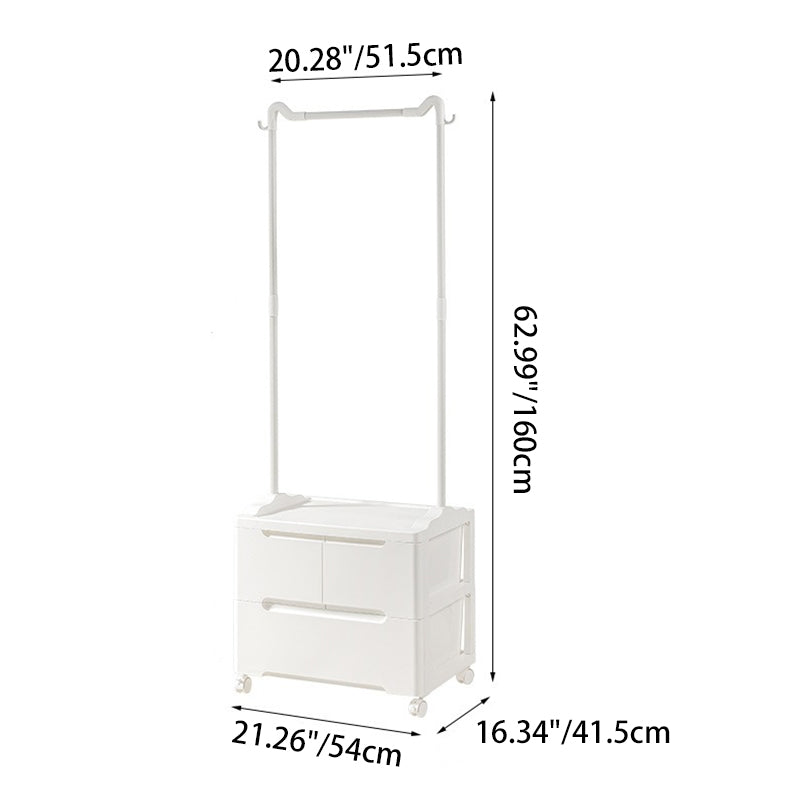 Armoire de rangement mobile à 3 compartiments en PP et acier au carbone, forme rectangulaire, style minimaliste moderne, oreilles de chat, pour chambre à coucher 