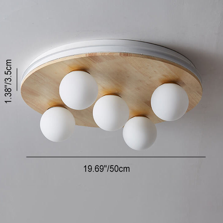 Japanese Modern Minimalist Rectangular Round Wooden Glass 5/13 Light Flush Mount Ceiling Light