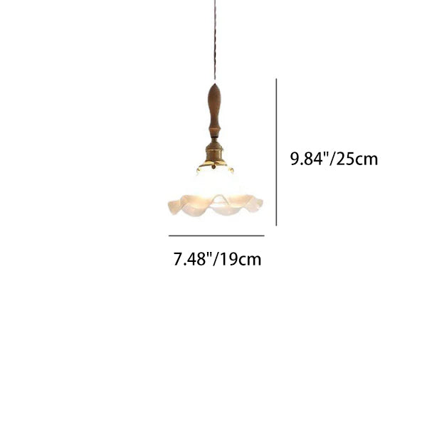 Moderne nordische Pendelleuchte mit Glas, Walnussholz und Blütenblatt-Design, 1-flammig, für Wohnzimmer &amp; Schlafzimmer 