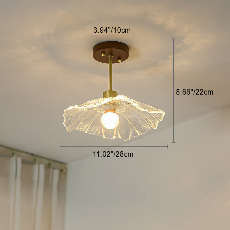 Luz de techo semiempotrada contemporánea de lujo con flor de cobre y vidrio de 1 luz para pasillo 