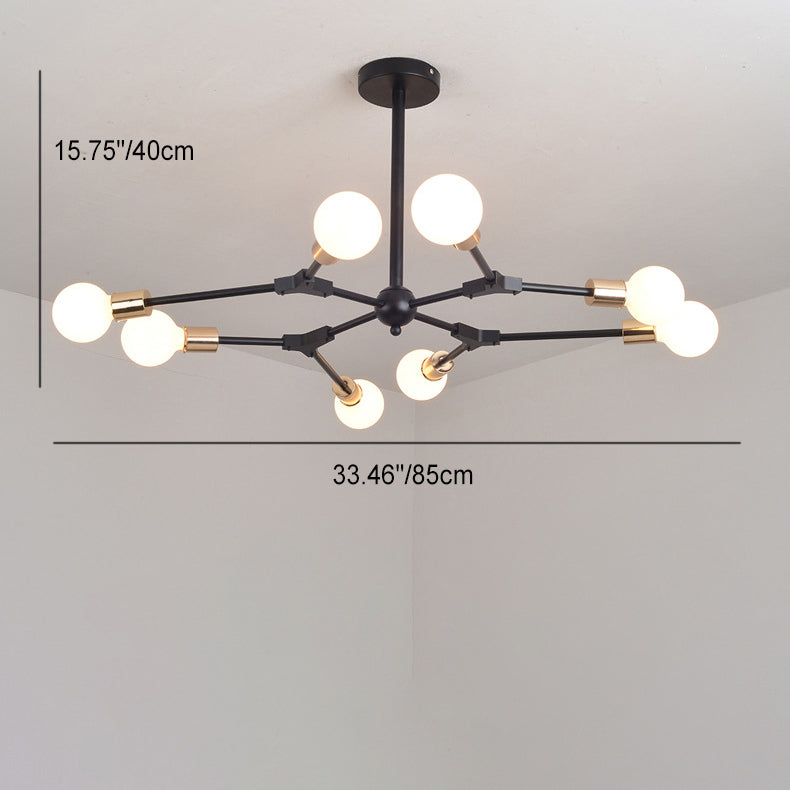 Lustre moderne du milieu du siècle à branches variables en fer avec abat-jour rond en verre à 6/8 lumières pour salon 