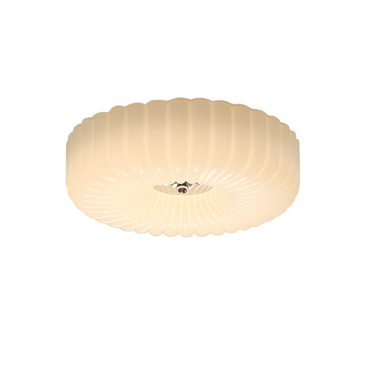 French Minimalist Cream Textured Glass Round LED Flush Mount Ceiling Light