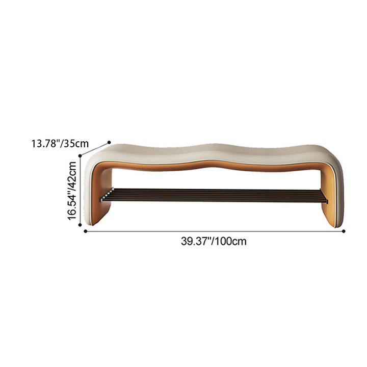 Banco zapatero rectangular ondulado de cuero sintético y metal minimalista moderno para la entrada 