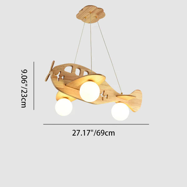 Contemporary Creative Solid Wood Glass Planes Magic Beans Cartoon Kids 3-Light Chandelier For Living Room &amp; Bedroom