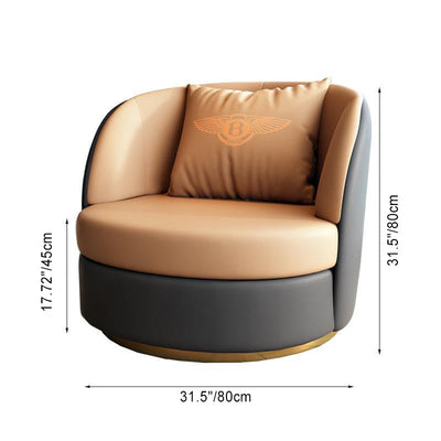 Modern Luxury Round Cat Scratch Leather Upholstered Swivel Accent Chair Backrest Armrest For Living Room
