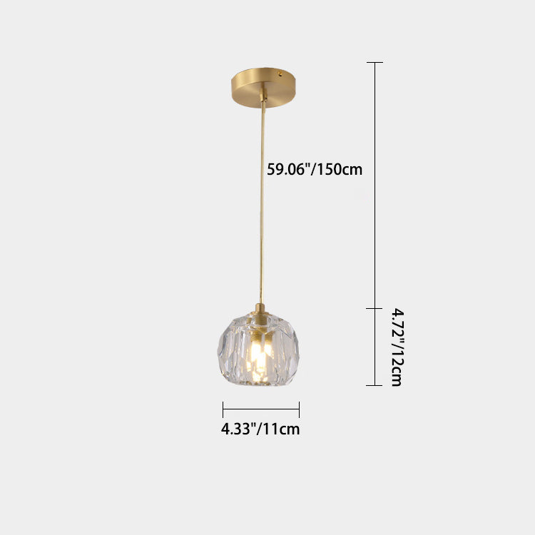 Moderne Luxe Radiant Clear Crystal Ball Copper Suspension Luminaire 1 Lumière Pour Salon 