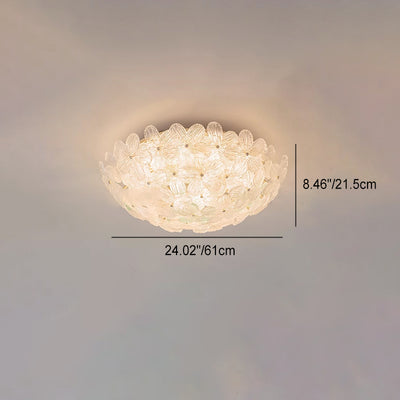 Dôme en Verre en Acier au Carbone de Luxe Moderne Floral 10/16 Lumière Plafonnier Semi-Encastré pour Salon 