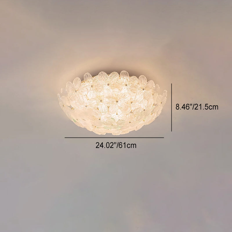 Dôme en Verre en Acier au Carbone de Luxe Moderne Floral 10/16 Lumière Plafonnier Semi-Encastré pour Salon 