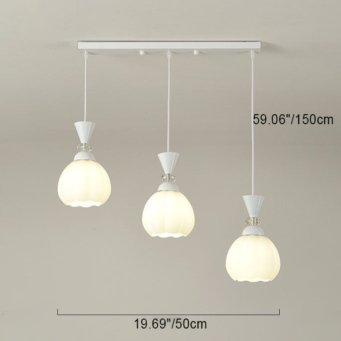 Lustre contemporain à fleurs en verre crème créative avec boutons de fleurs en fer à 3/5 lumières pour chambre 