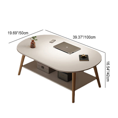 Mesa Auxiliar Moderna Minimalista de Madera Maciza con Forma de Rectángulo Redondeado de 2 Niveles Para Sala de Estar 