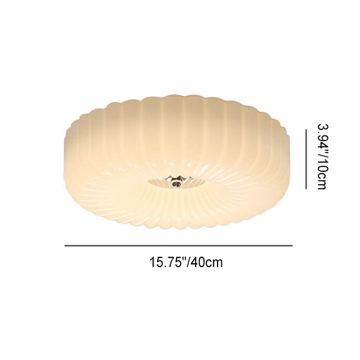 French Minimalist Cream Textured Glass Round LED Flush Mount Ceiling Light