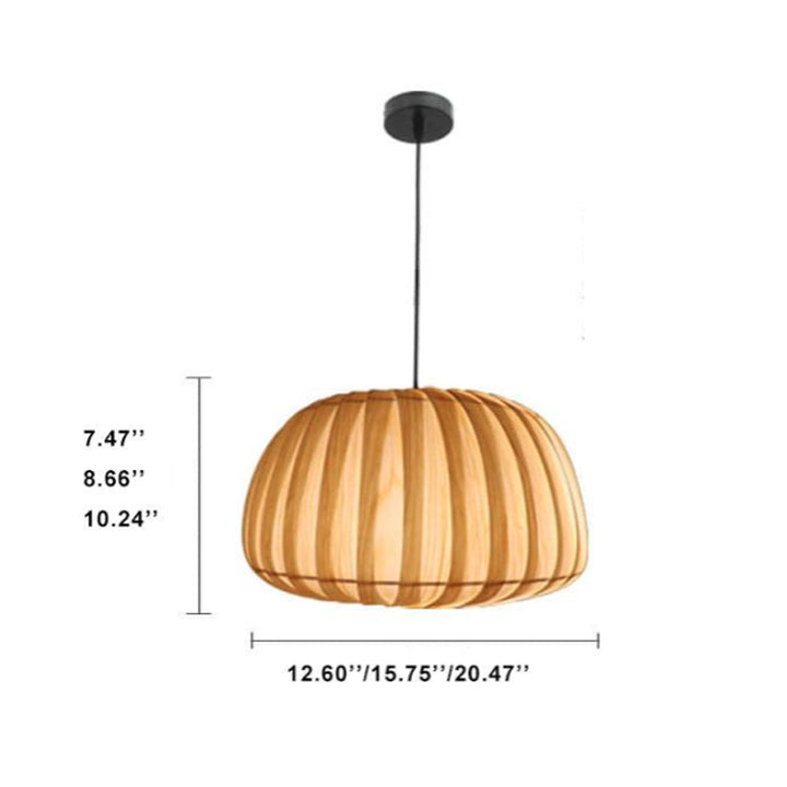 Suspension lumineuse moderne en bois avec abat-jour citrouille 1 lumière beige 