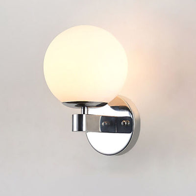 Contemporary Scandinavian Milk White Glass Orb Shade Iron Base 1-Light Wall Sconce Lamp For Living Room