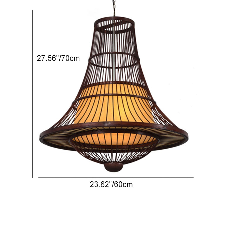 Suspension Luminaire en Bambou Tressé Japonais Traditionnel à 1 Lumière pour Salon 