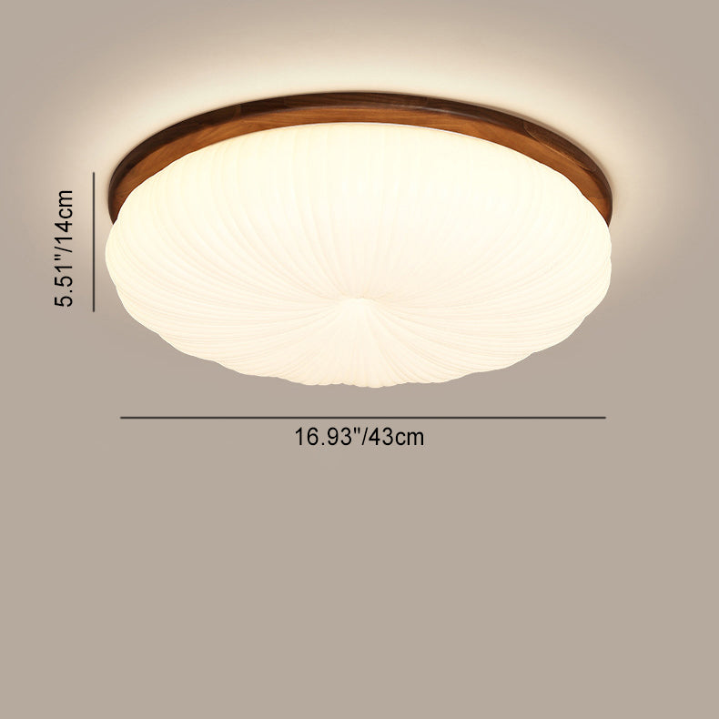 Modern Minimalist Flower Round Walnut Acrylic LED Flush Mount Ceiling Light For Living Room