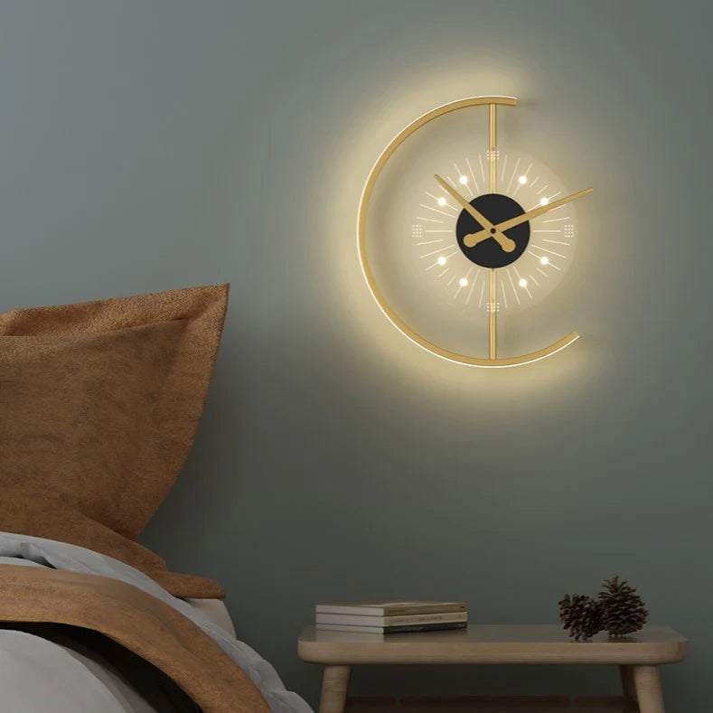 Zeitgenössische Nordic Eisen Acryl Uhr Design LED Wand Leuchte Lampe Für Wohnzimmer 