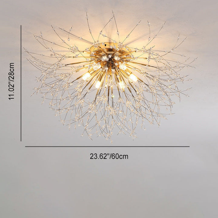 Modern Art Deco Crystal Beads Dandelion Aluminum Strip Shape 4/5/6/8-Light Semi-Flush Mount Ceiling Light For Living Room