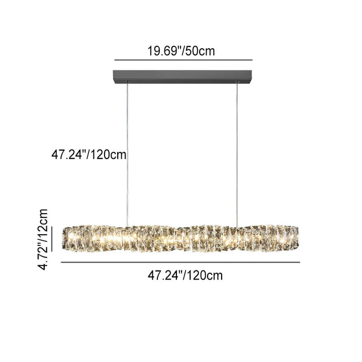 Lustre suspendu moderne en acier inoxydable avec bande de cristal LED pour salle à manger 