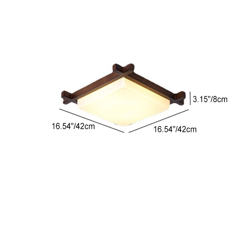 Traditionelle chinesische quadratische hölzerne Acryl-LED-Unterputz-Deckenleuchte für Schlafzimmer 