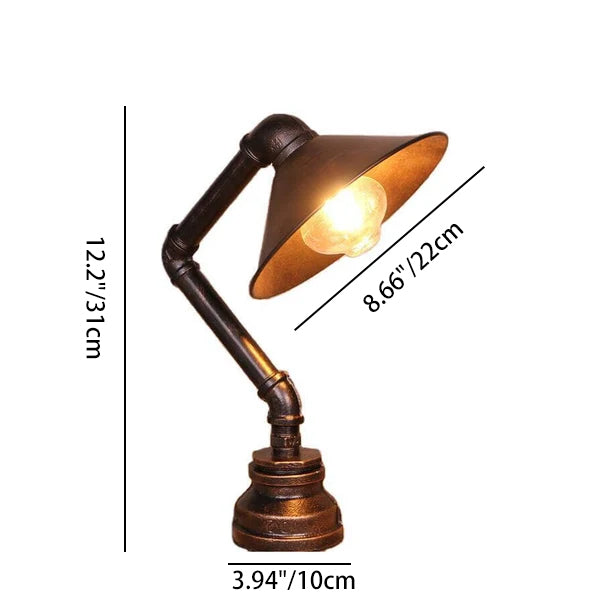 Contemporary Industrial Iron Pipe Cone 1-Light Table Lamp For Living Room &amp; Bedroom