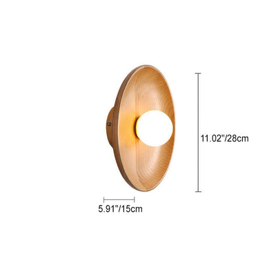 Modern Minimalist Round Disc Solid Wood 1-Light Wall Sconce Lamp