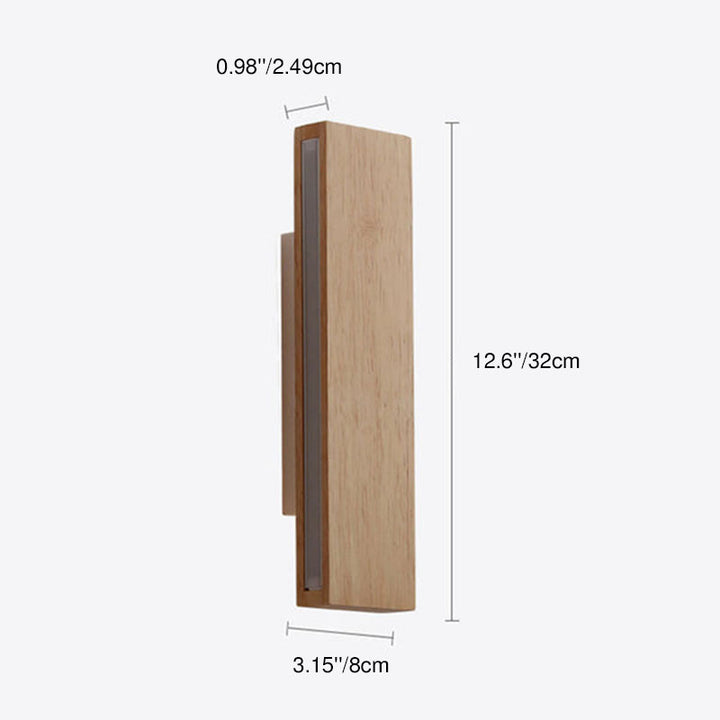 Contemporary Nordic Log Rectangular Flat Rotatable Solid Wood Acrylic LED Wall Sconce Lamp