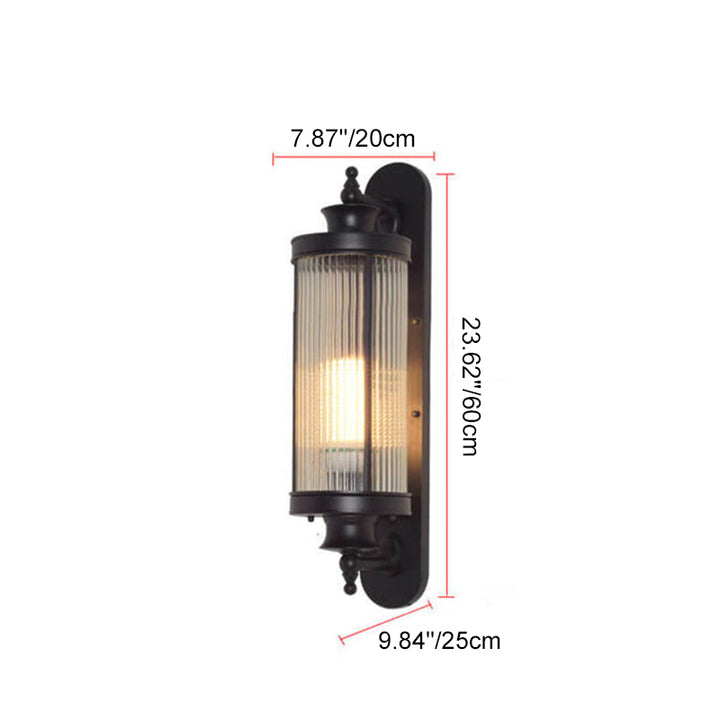Lampe murale moderne chinoise cylindrique en verre et fer pour extérieur, 1 lumière, étanche 