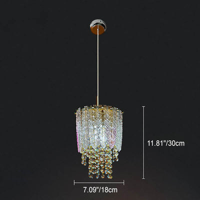 Suspension moderne en cristal cylindrique à 1 lumière pour salon 