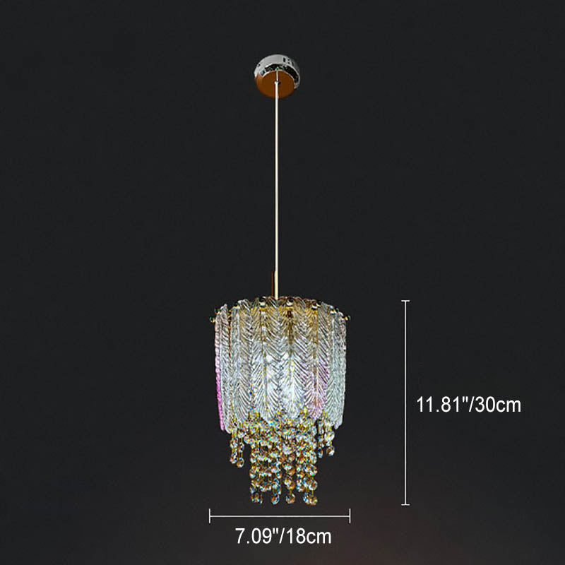 Suspension moderne en cristal cylindrique à 1 lumière pour salon 
