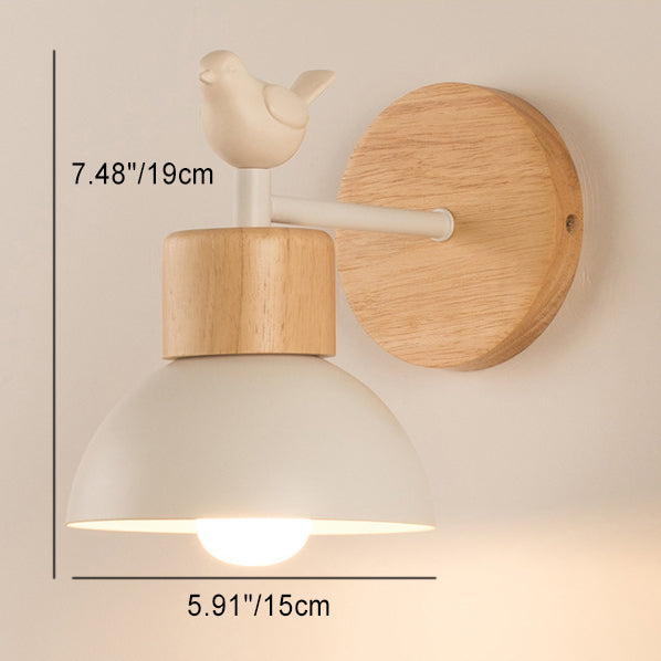 Lámpara de Aplique de Pared de 1 Luz Moderna Minimalista Redonda de Madera de Media Luna de Hierro y Resina para Sala de Estar 