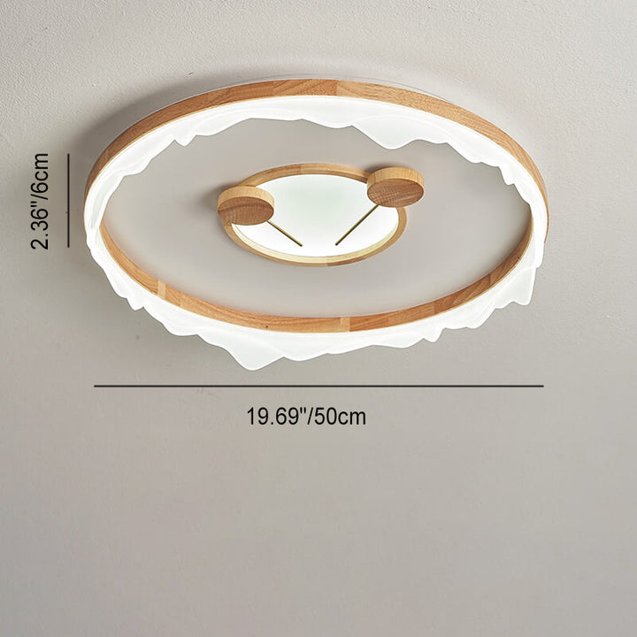 Traditional Japanese Cartoon Round Iron Wood Acrylic LED Flush Mount Ceiling Light For Living Room
