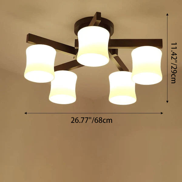 Moderne Walnuss-Massivglas-Zylinderschirm-3/5/8-Licht-Halbbündig-Einbau-Deckenleuchte