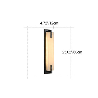 Modern Transitional Rectangular Copper Marble LED Outdoor Wall Sconce Lamp For Outdoor Patio