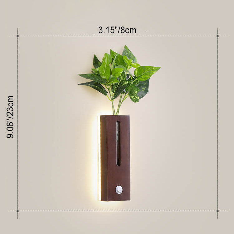 Modern Rubber Wood Rectangular Plants LED Wall Sconce Lamp
