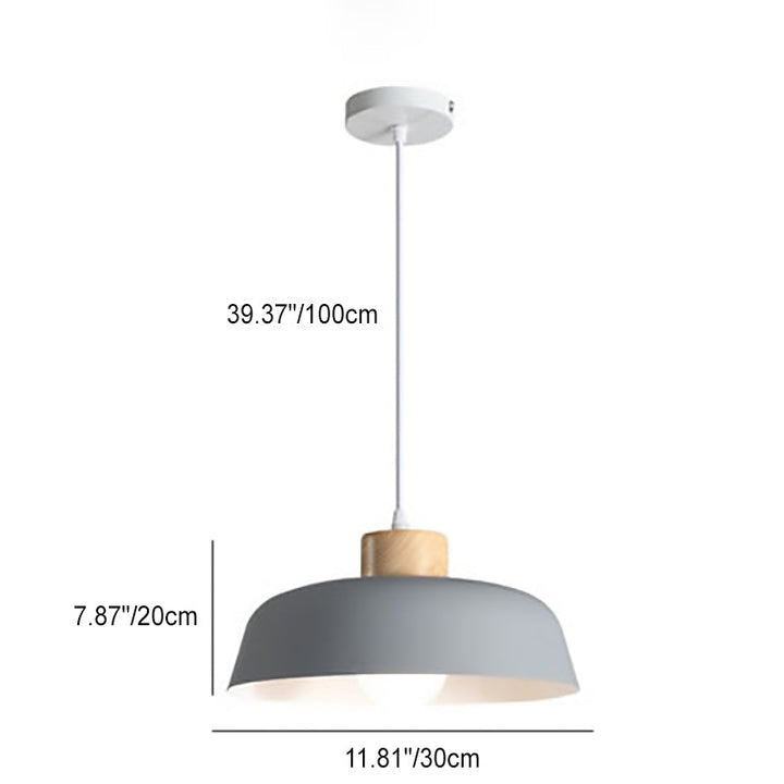 Modern Minimalist Round Aluminum Wood 1-Light Pendant Light For Dining Room