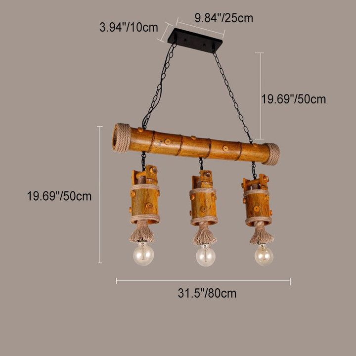 Lámpara de Araña de Cuerda de Tubería de Bambú Rústica Tradicional 1/3 Luz Isla para Comedor 