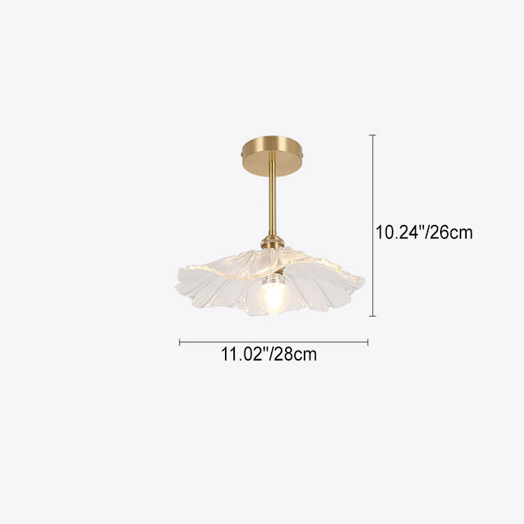 Moderne Luxus Messing Glas Blumenförmige 1-Licht Semi-Flush-Montage Deckenleuchte 