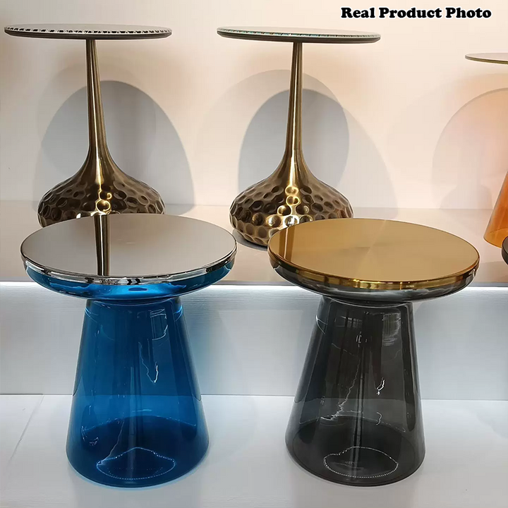 Table basse contemporaine créative en verre rond plaqué métal avec 1 armoire pour salon 